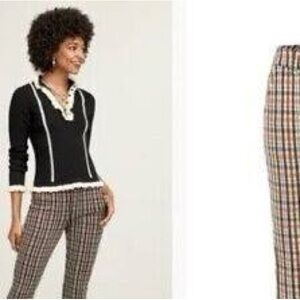 CAbi 4131 Womens Jazzy Kick Flare Pants Brown Tan  Red Plaid Cropped Size 2